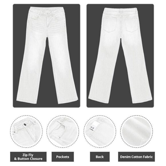 Womens White High Waisted Wide Leg Baggy Denim Flare Pants - Picture 7 of 7